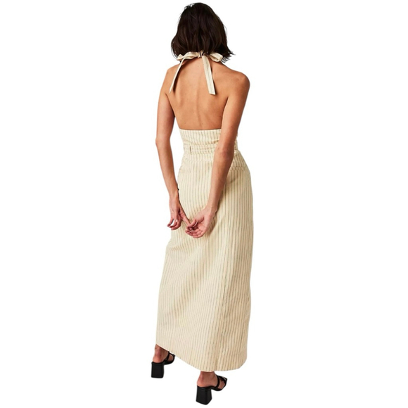 Free People One Striped Halter Maxi Dress Beige/Green Size See Notes NWOT - Picture 2 of 9